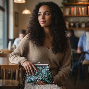 Patricia Nash Savena Brown Turquoise Embossed Tooled Clutch Wristlet